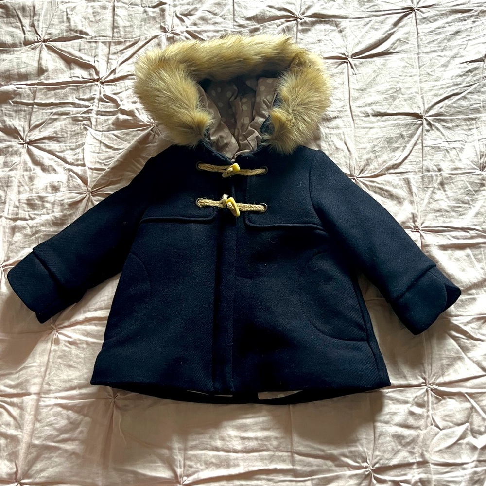 ZARA coat with fur lined hood. size 2/3 toddler girls.